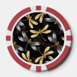 Naadloos patroon met gouden libellen poker chips