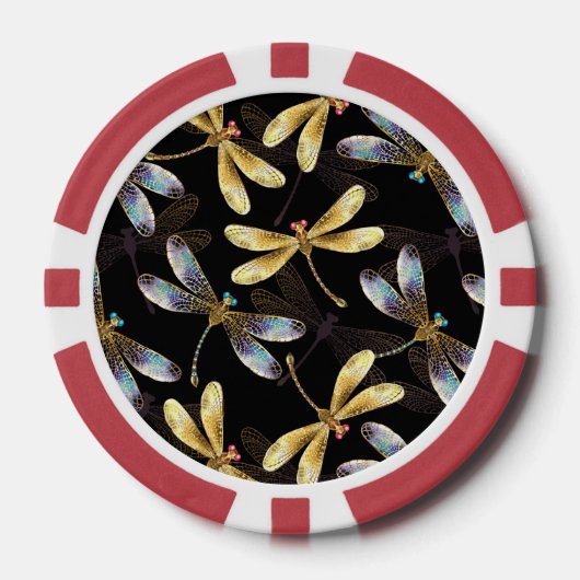 Naadloos patroon met gouden libellen poker chips (Voorkant)