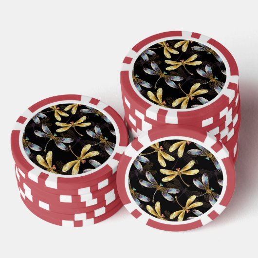 Naadloos patroon met gouden libellen poker chips (Opstapeling)
