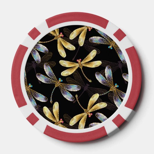 Naadloos patroon met gouden libellen poker chips (Achterkant)