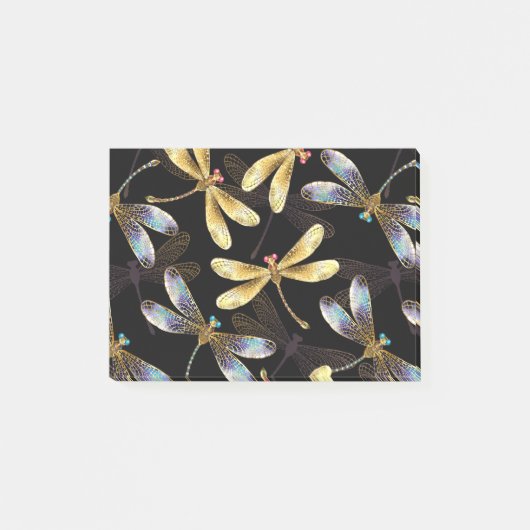 Naadloos patroon met gouden libellen post-it® notes (Voorkant)