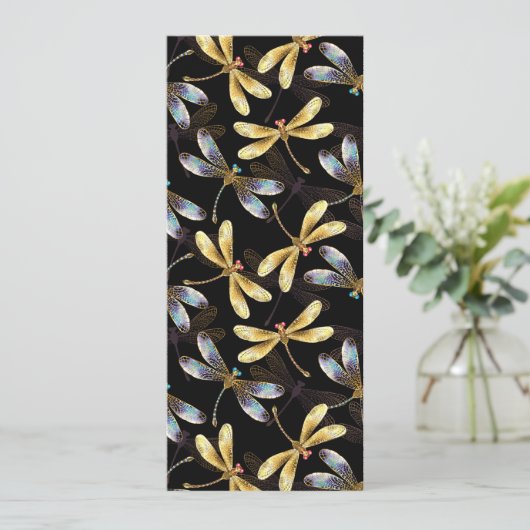 Naadloos patroon met gouden libellen programmakaart (Staand voorkant)