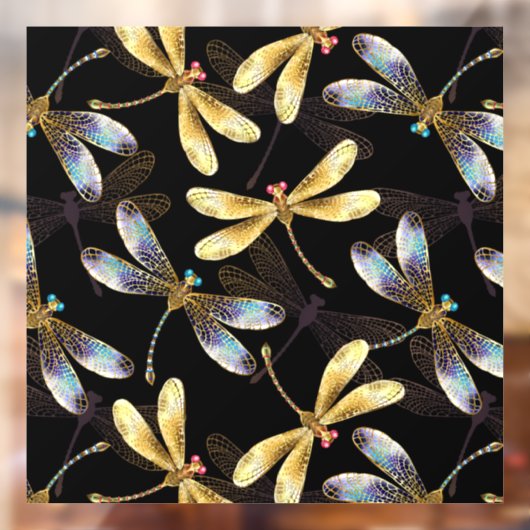 Naadloos patroon met gouden libellen raamsticker (Vel 2)