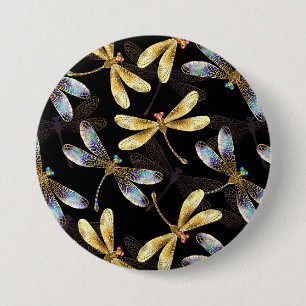 Naadloos patroon met gouden libellen ronde button 7,6 cm