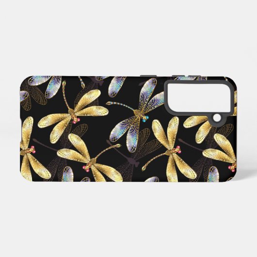 Naadloos patroon met gouden libellen samsung galaxy hoesje (Achterkant horizontaal)