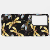 Naadloos patroon met gouden libellen samsung galaxy hoesje (Linkerkant)