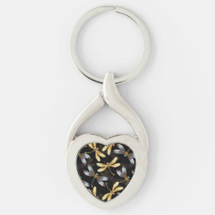Naadloos patroon met gouden libellen sleutelhanger