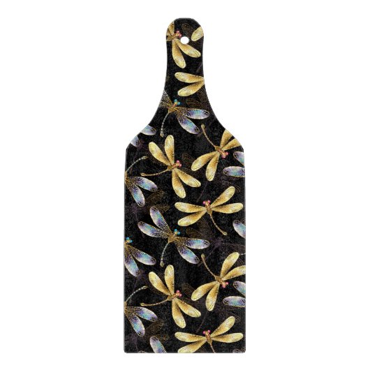 Naadloos patroon met gouden libellen snijplank (Voorkant)