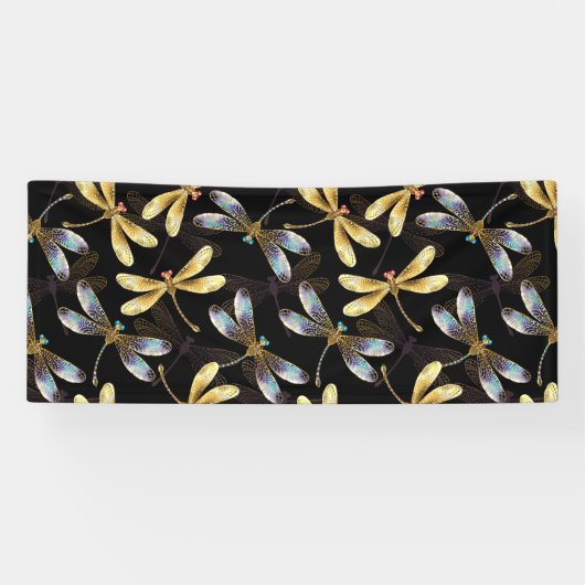 Naadloos patroon met gouden libellen spandoek (Horizontaal)