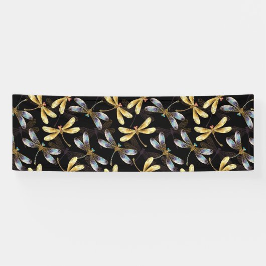 Naadloos patroon met gouden libellen spandoek (Horizontaal)
