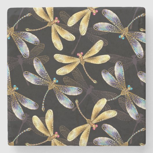 Naadloos patroon met gouden libellen stenen onderzetter (Voorkant)