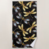 Naadloos patroon met gouden libellen strandlaken (Voorkant)