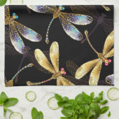 Naadloos patroon met gouden libellen theedoek (Gevouwen)