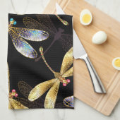 Naadloos patroon met gouden libellen theedoek (Quarter Fold)