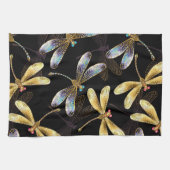 Naadloos patroon met gouden libellen theedoek (Horizontaal)