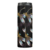 Naadloos patroon met gouden libellen thermosbeker (Achterkant)