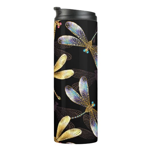 Naadloos patroon met gouden libellen thermosbeker (Geroteerd rechts)