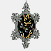 Naadloos patroon met gouden libellen tin sneeuwvlok ornament (Links)