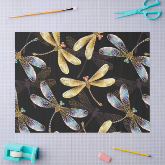 Naadloos patroon met gouden libellen tissuepapier (Craft)