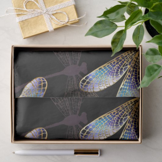 Naadloos patroon met gouden libellen tissuepapier (Geschenk)