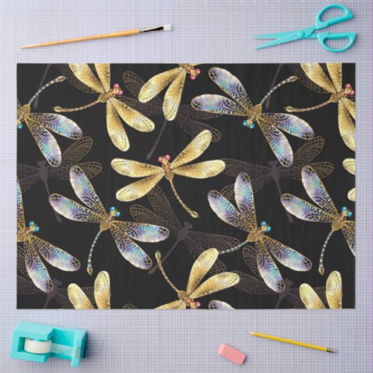 Naadloos patroon met gouden libellen tissuepapier (Craft)