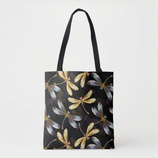 Naadloos patroon met gouden libellen tote bag (Voorkant)