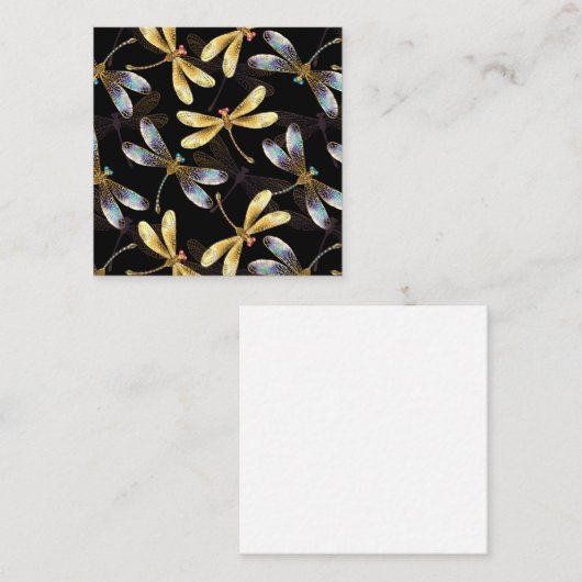 Naadloos patroon met gouden libellen vierkante visitekaartje (Voorkant / Achterkant)