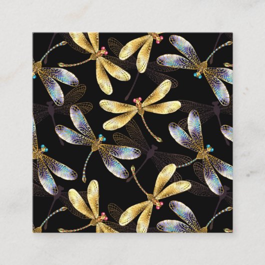 Naadloos patroon met gouden libellen vierkante visitekaartje (Voorkant)