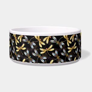 Naadloos patroon met gouden libellen voerbakje