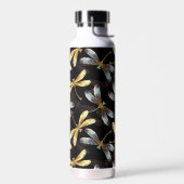 Naadloos patroon met gouden libellen waterfles (Links)
