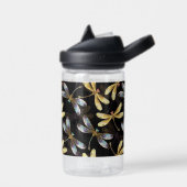 Naadloos patroon met gouden libellen waterfles (Links)