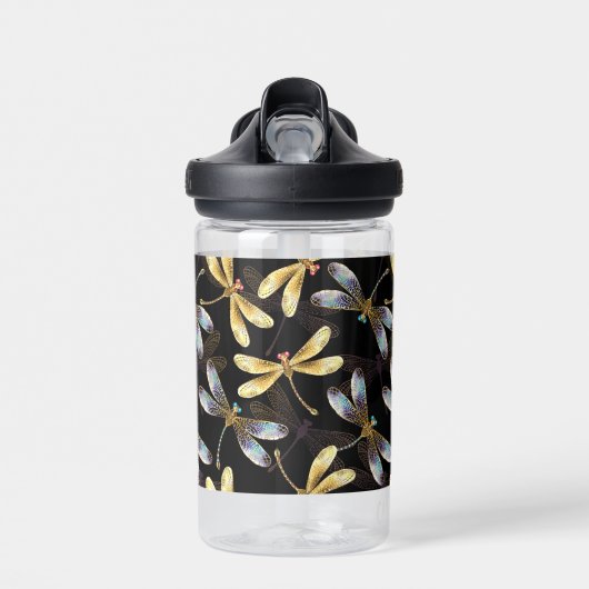 Naadloos patroon met gouden libellen waterfles (Voorkant)
