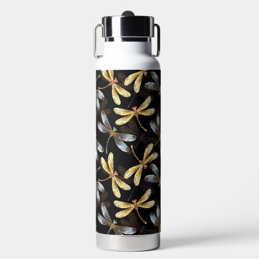 Naadloos patroon met gouden libellen waterfles (Voorkant)