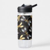Naadloos patroon met gouden libellen waterfles (Links)