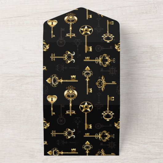 Naadloos patroon met gouden sleutels all in one uitnodiging (Buitenkant)