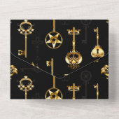 Naadloos patroon met gouden sleutels all in one uitnodiging (Achterkant)