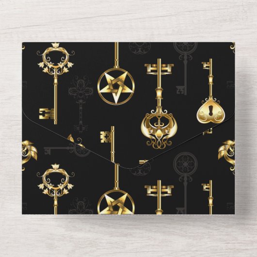 Naadloos patroon met gouden sleutels all in one uitnodiging (Achterkant)