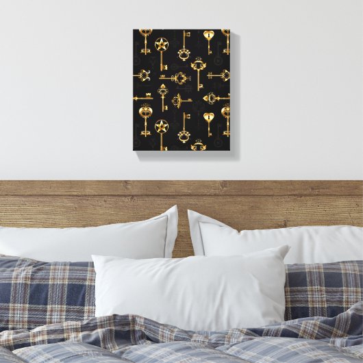Naadloos patroon met gouden sleutels canvas afdruk (Insitu (Slaapkamer))