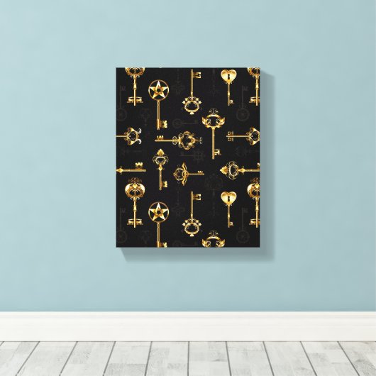 Naadloos patroon met gouden sleutels canvas afdruk (Insitu (Houten vloer))