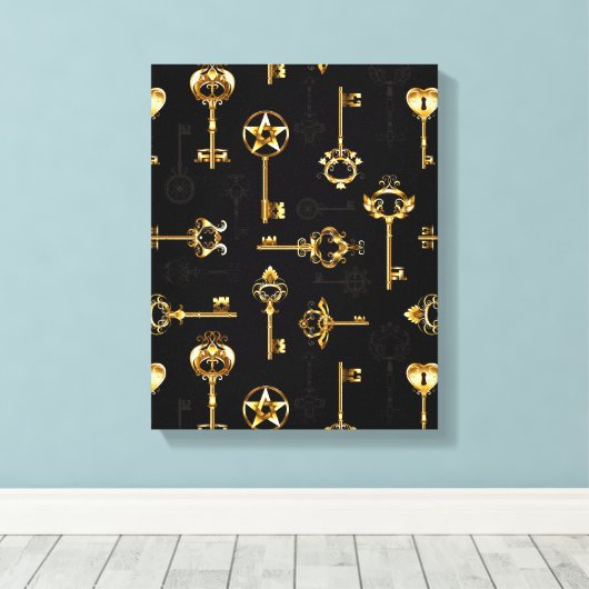 Naadloos patroon met gouden sleutels canvas afdruk (Insitu (Houten vloer))