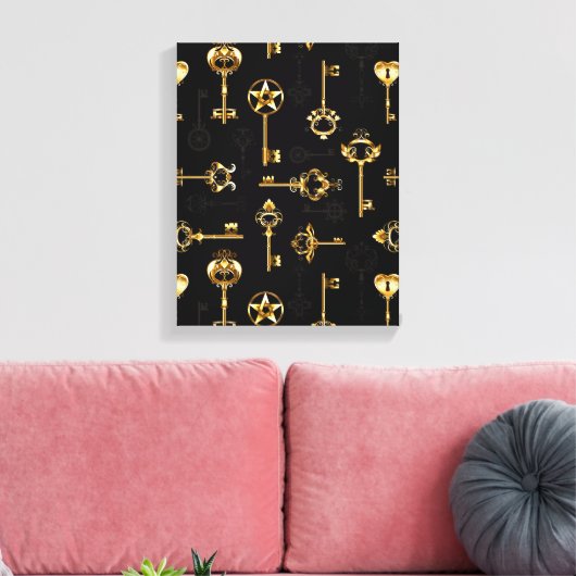 Naadloos patroon met gouden sleutels canvas afdruk (Insitu (Woonkamer))