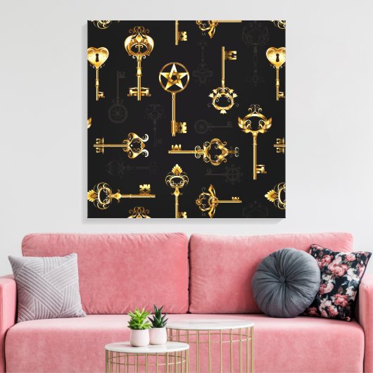 Naadloos patroon met gouden sleutels canvas afdruk (Insitu (Woonkamer))