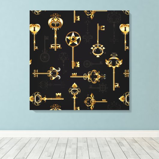 Naadloos patroon met gouden sleutels canvas afdruk (Insitu (Houten vloer))