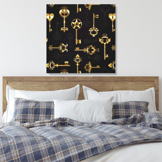 Naadloos patroon met gouden sleutels canvas afdruk (Insitu (Slaapkamer))