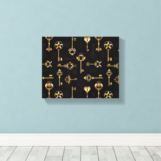 Naadloos patroon met gouden sleutels canvas afdruk (Insitu (Houten vloer))