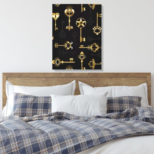 Naadloos patroon met gouden sleutels canvas afdruk (Insitu (Slaapkamer))