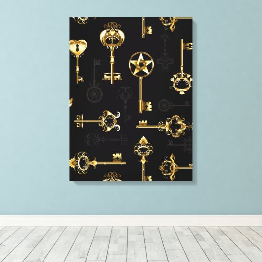 Naadloos patroon met gouden sleutels canvas afdruk (Insitu (Houten vloer))
