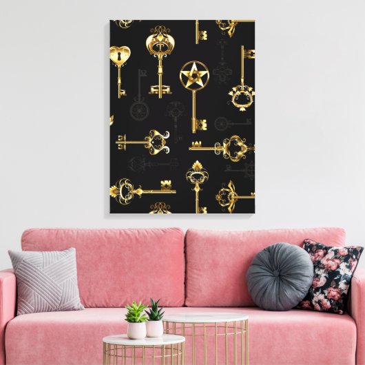 Naadloos patroon met gouden sleutels canvas afdruk (Insitu (Woonkamer))