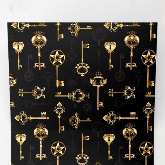 Naadloos patroon met gouden sleutels drieluik kaart (Binnenzijde eerst)
