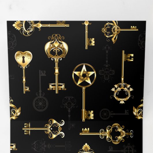 Naadloos patroon met gouden sleutels drieluik uitnodiging (Binnenzijde eerst)